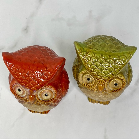 Set Of 2 Owl Figurines Ceramic Table Top Decor Autumn Fall Decoration - Picture 5 of 11